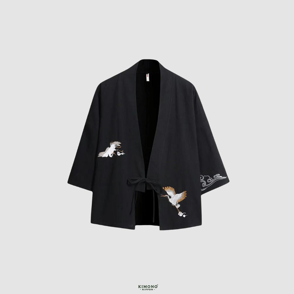 Veste kimono noir en lin | Danse des Grues