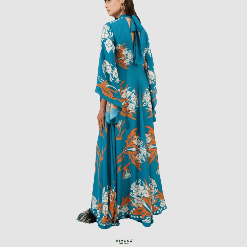 Robe kimono réversible | Turquoise Fleuri