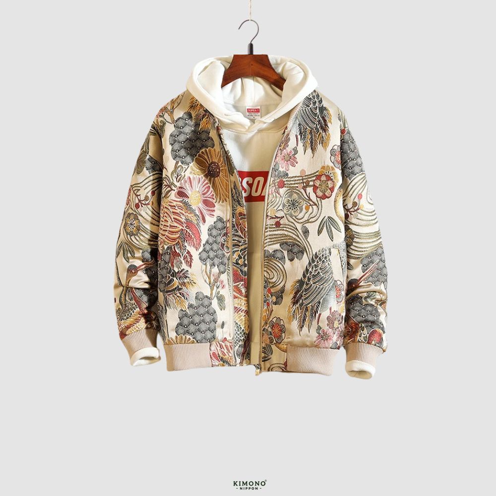 Sukajan | Hoodie Japonais Mixte | Grue & Fleurs de Sakura