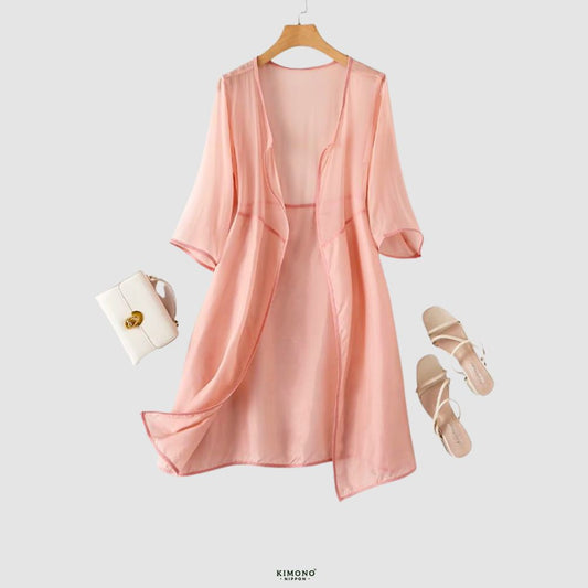 Kimono Long Soie de Mûrier | Kanzen Rose