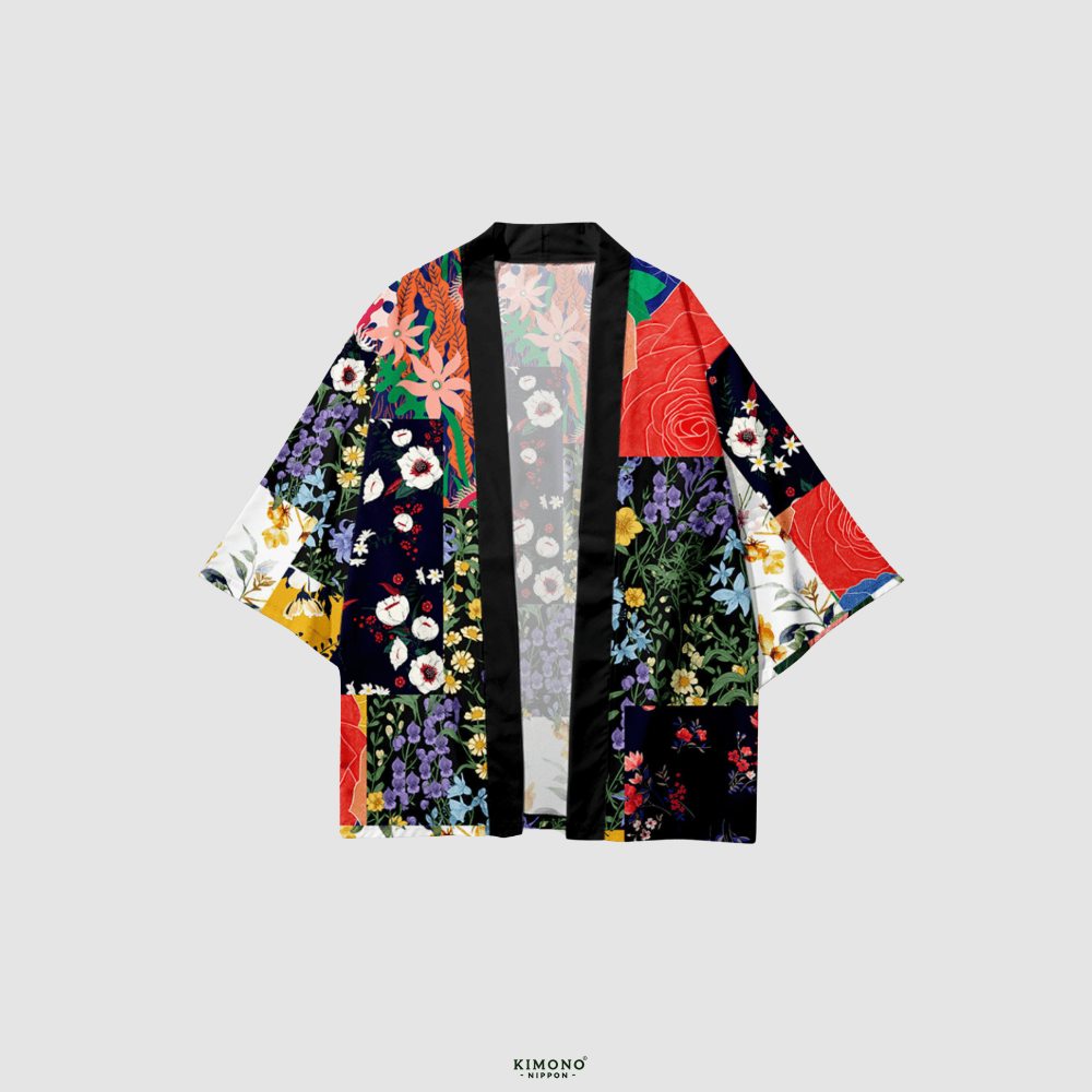 Kimono Japonais | Motifs Floraux Patchwork