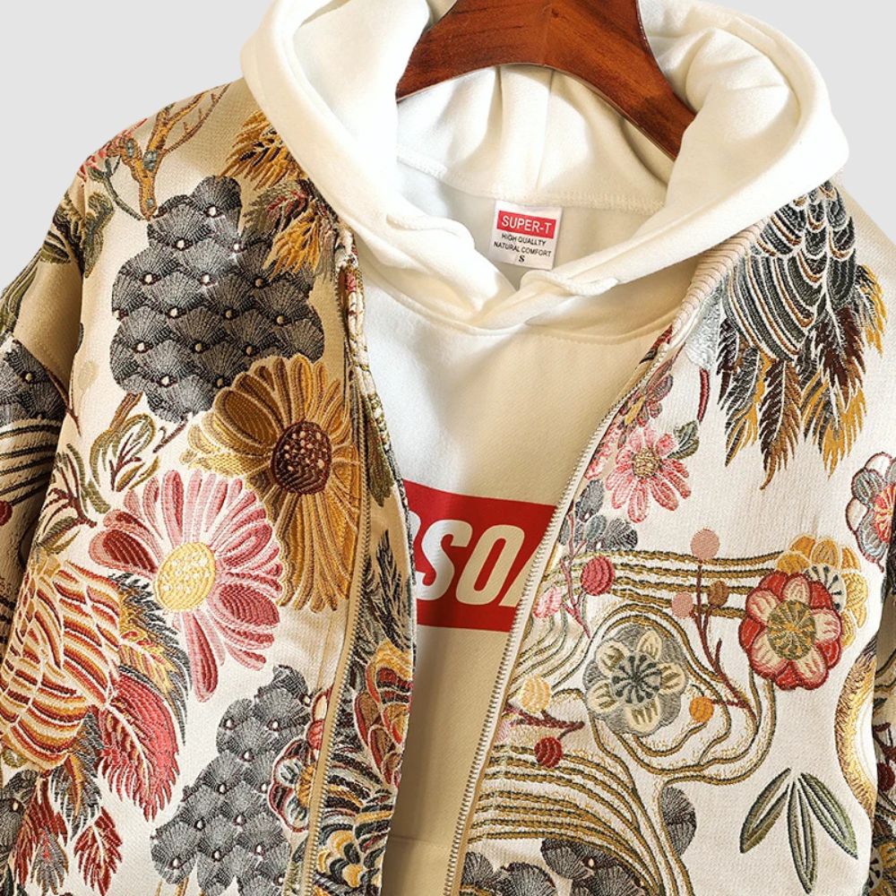 Sukajan | Hoodie Japonais Mixte | Grue & Fleurs de Sakura