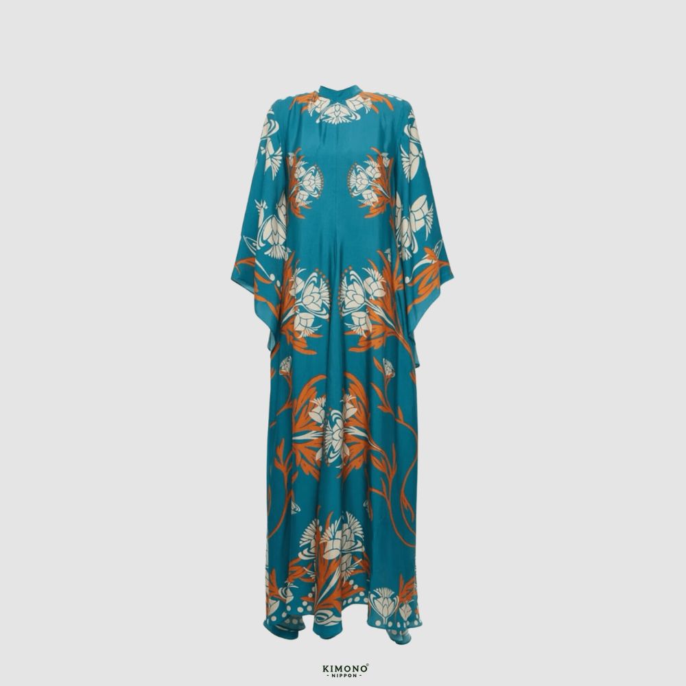 Robe kimono réversible | Turquoise Fleuri