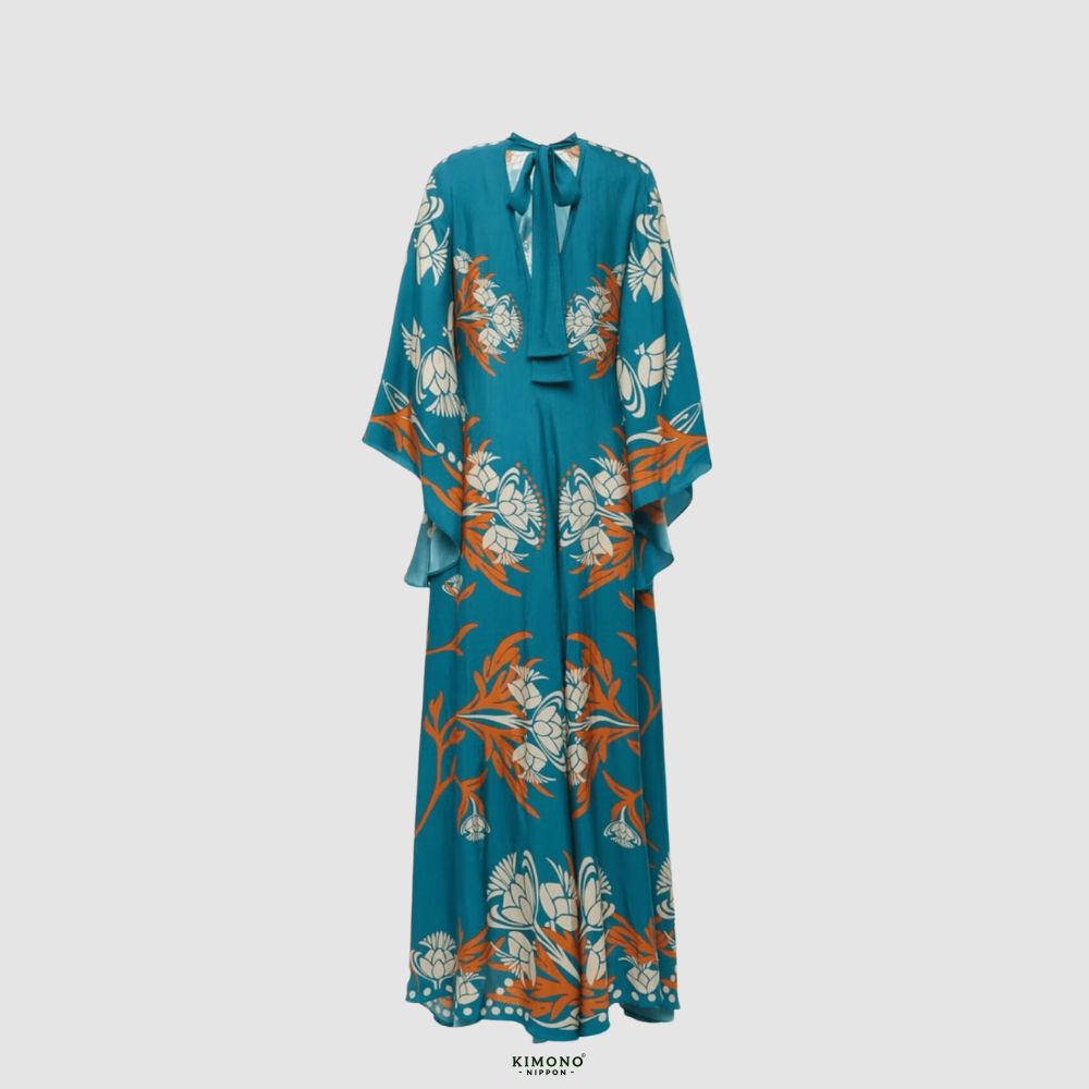 Robe kimono réversible | Turquoise Fleuri