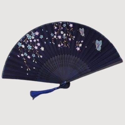 Eventail Japonais Bleu Nuit et Papillon