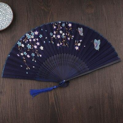 Eventail Japonais Bleu Nuit et Papillon