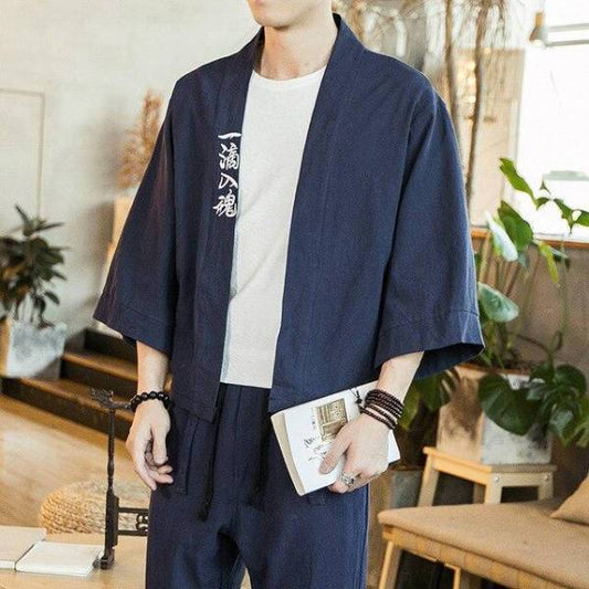 Haori Homme Coton Bleu / 5XL