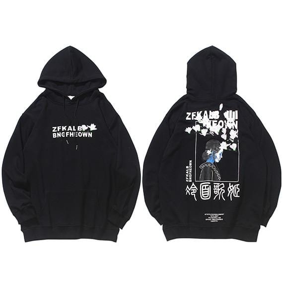 Hoodie Japonais Femme Noir / S