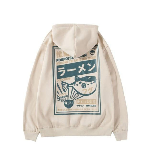 Hoodie Japonais Fish Beige / S