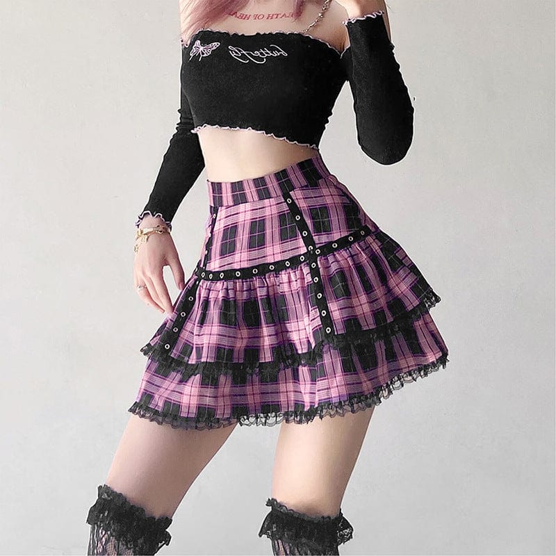 Jupe Gothique Lolita Noir / Rose / S