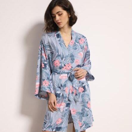 Kimono Court Femme - Tropical Bleu / L