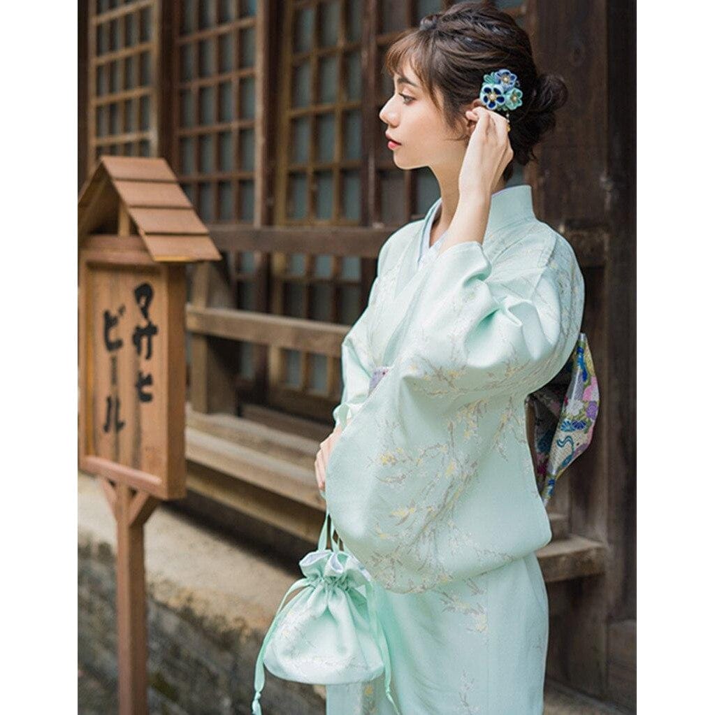 Kimono Fleuri Femme Bleu