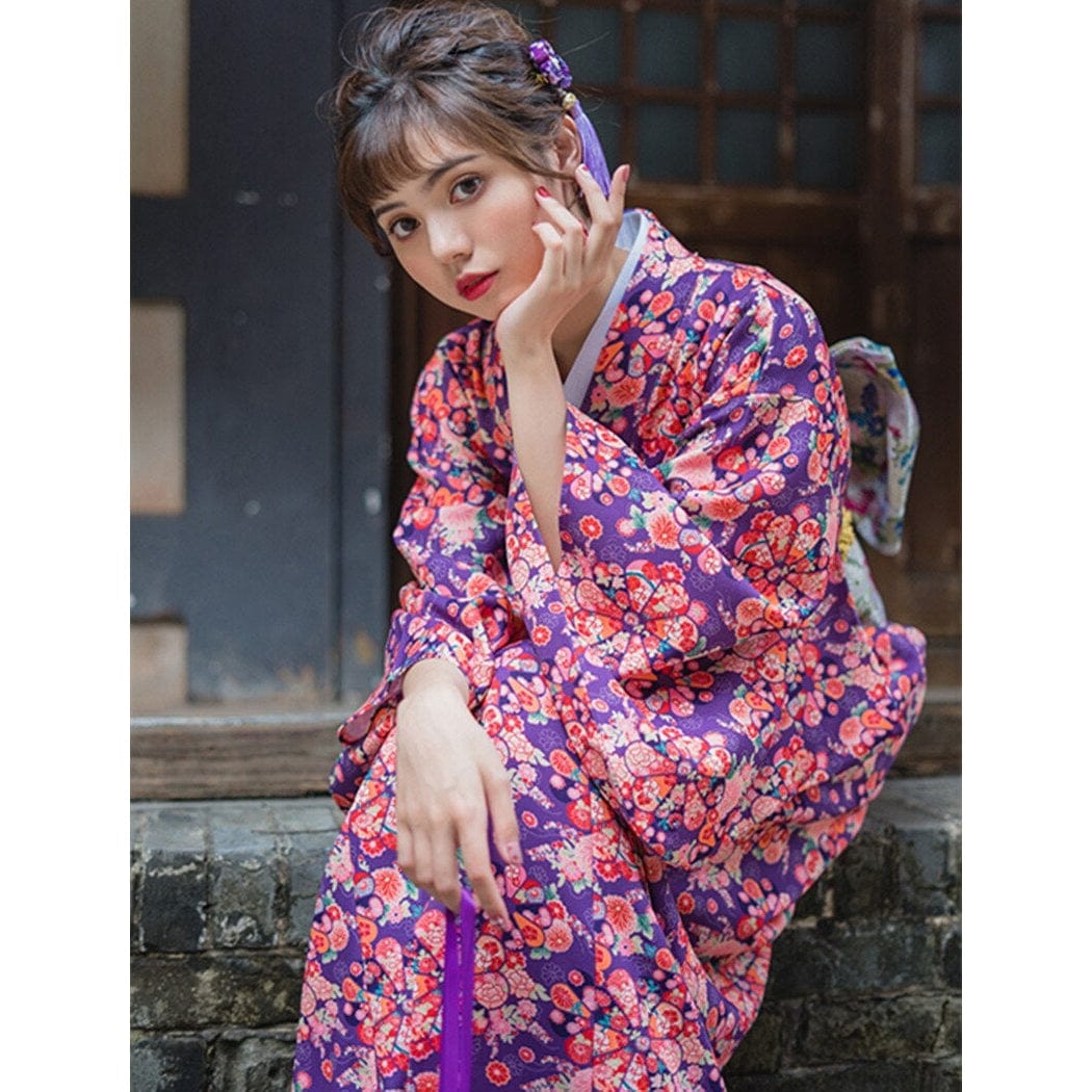 Kimono Fleuri Femme Violet