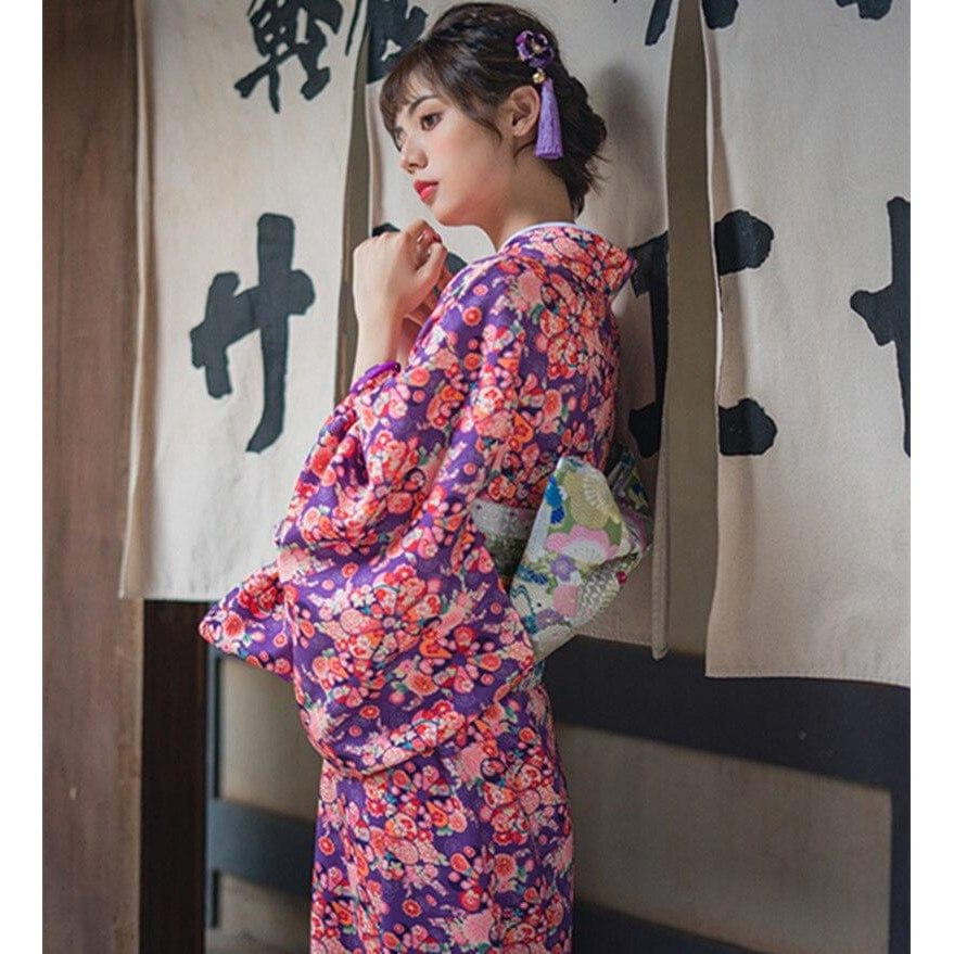 Kimono Fleuri Femme Violet