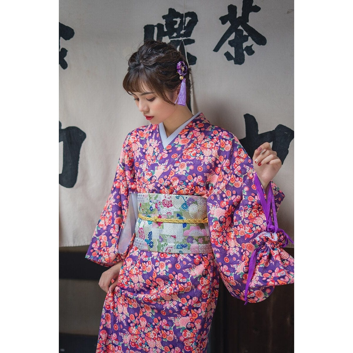 Kimono Fleuri Femme Violet