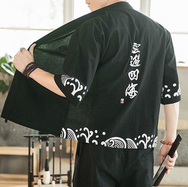 Kimono Haori Traditionnel Japonais Noir 3 / 5XL