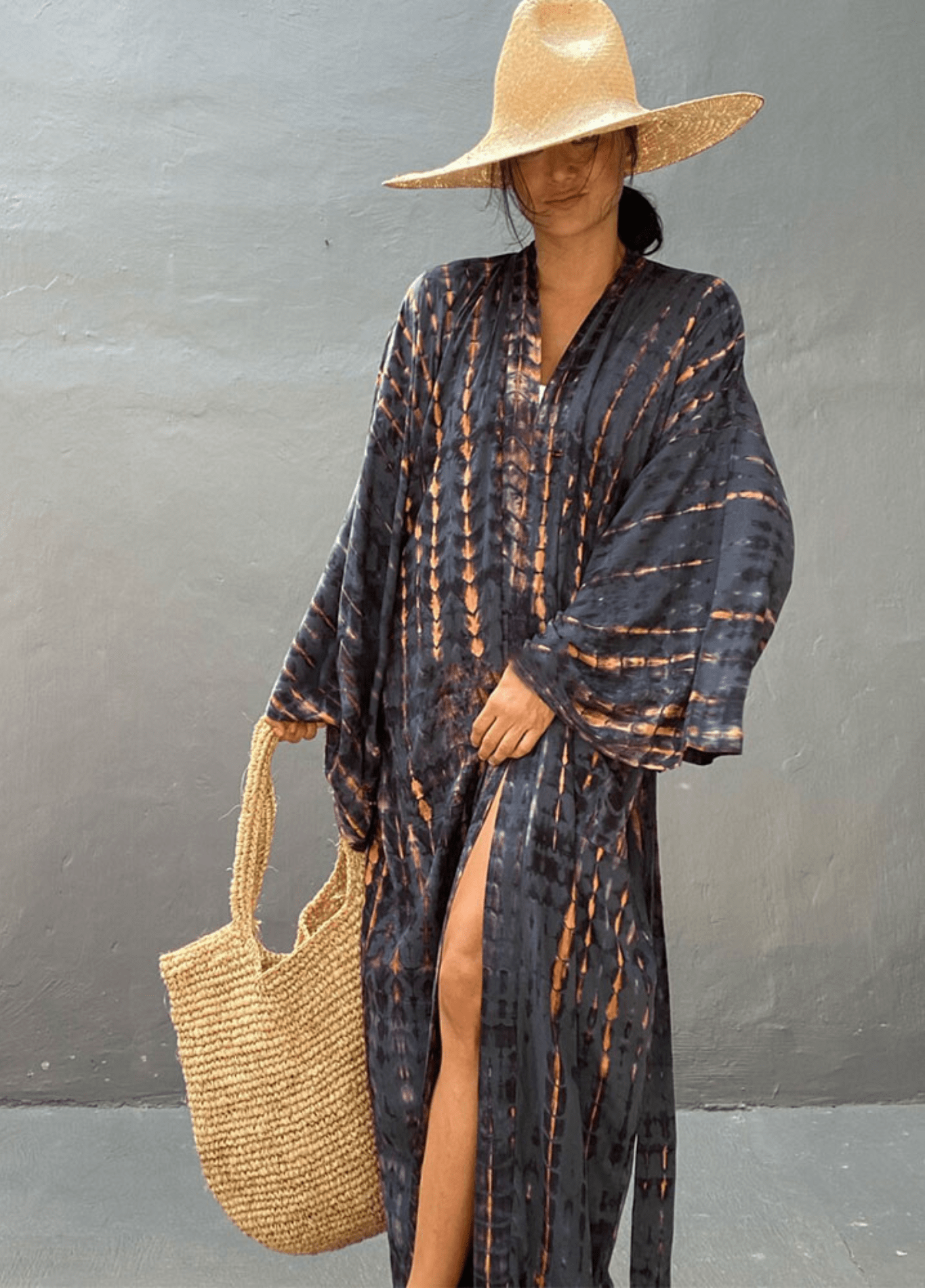 Kimono Long Femme | Dégradé Anthracite avec Ceinture