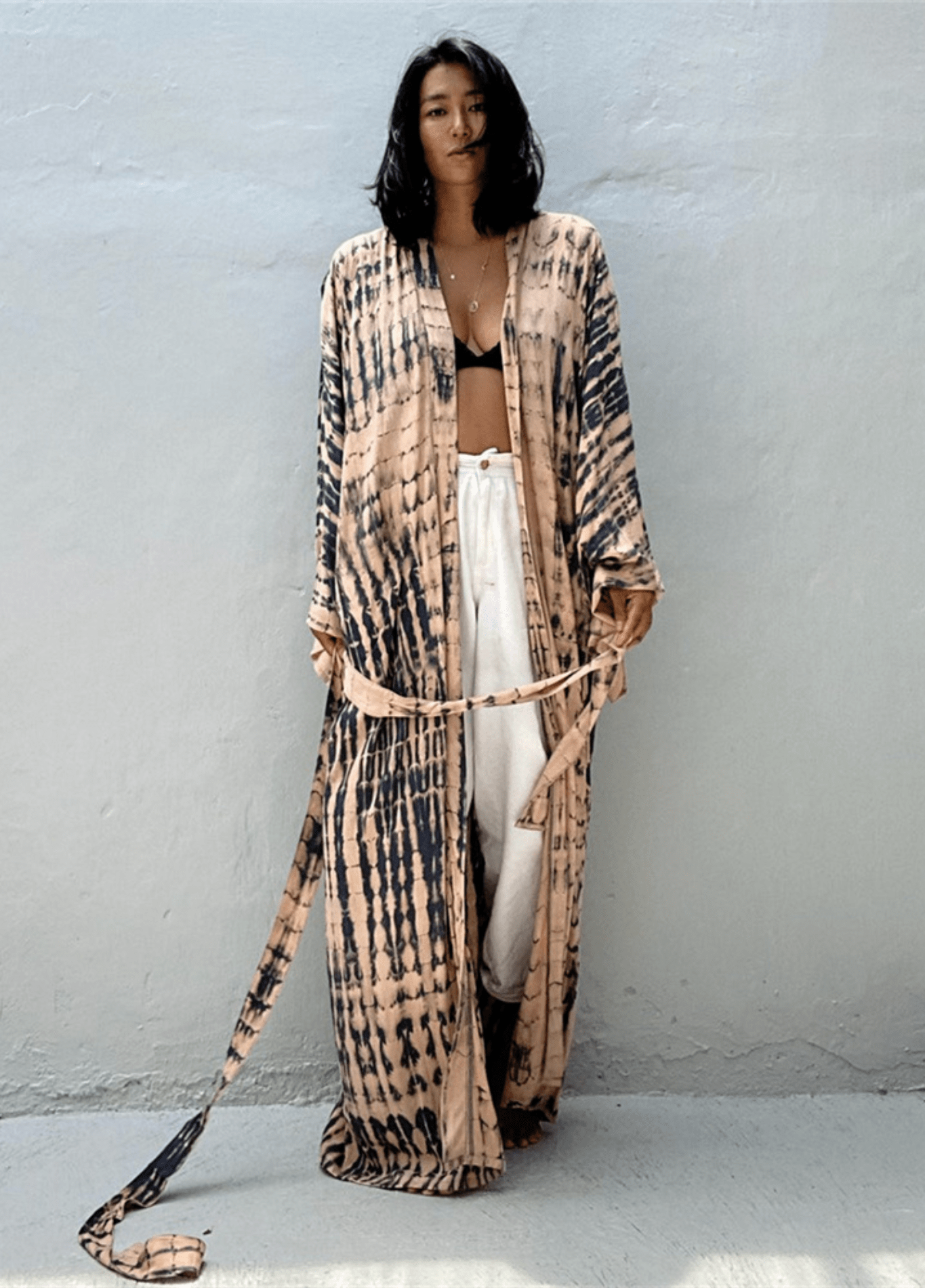 Kimono Long Femme | Dégradé Beige Rosé avec Ceinture