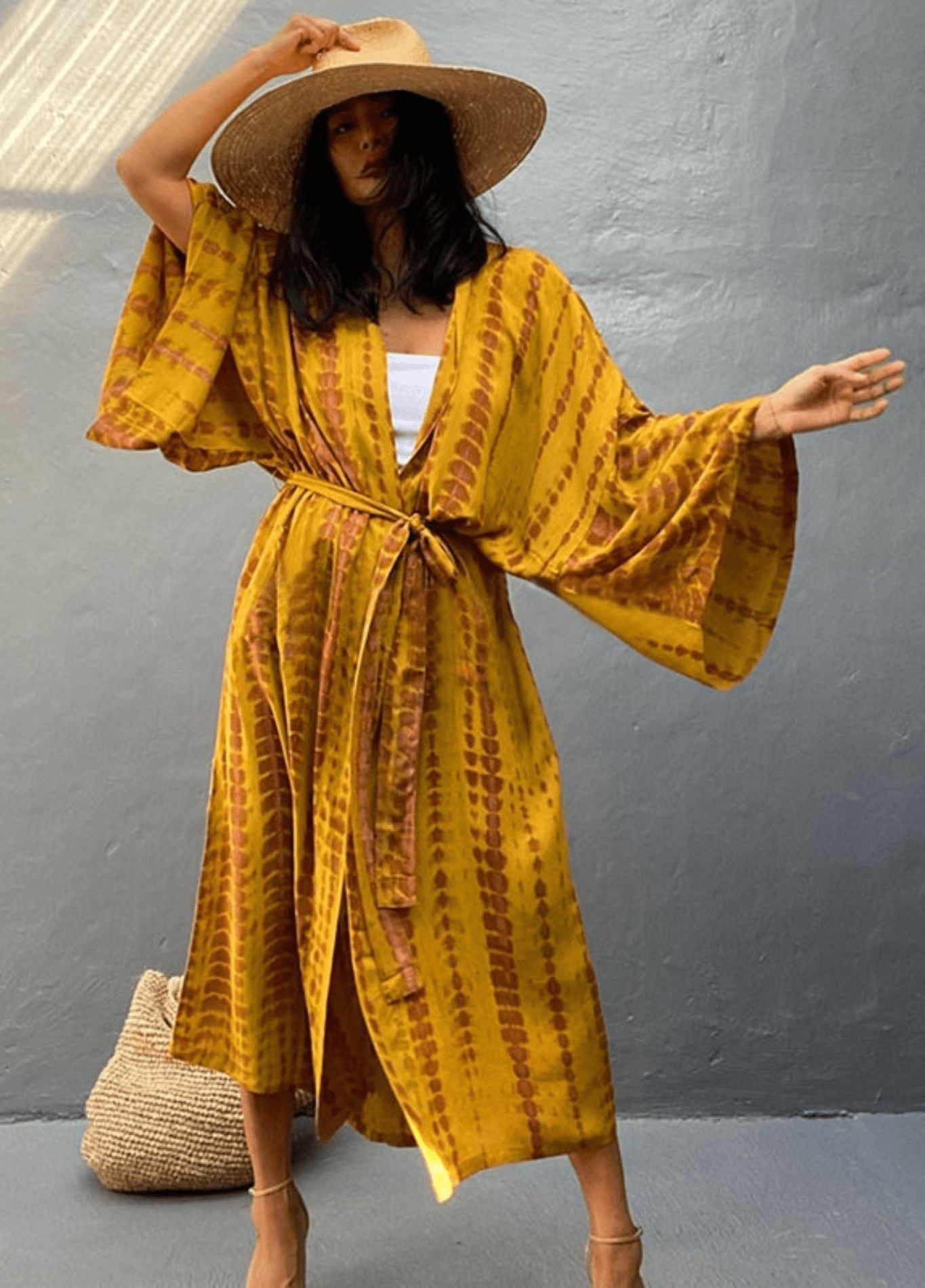 Kimono Long Femme | Dégradé Jaune avec Ceinture