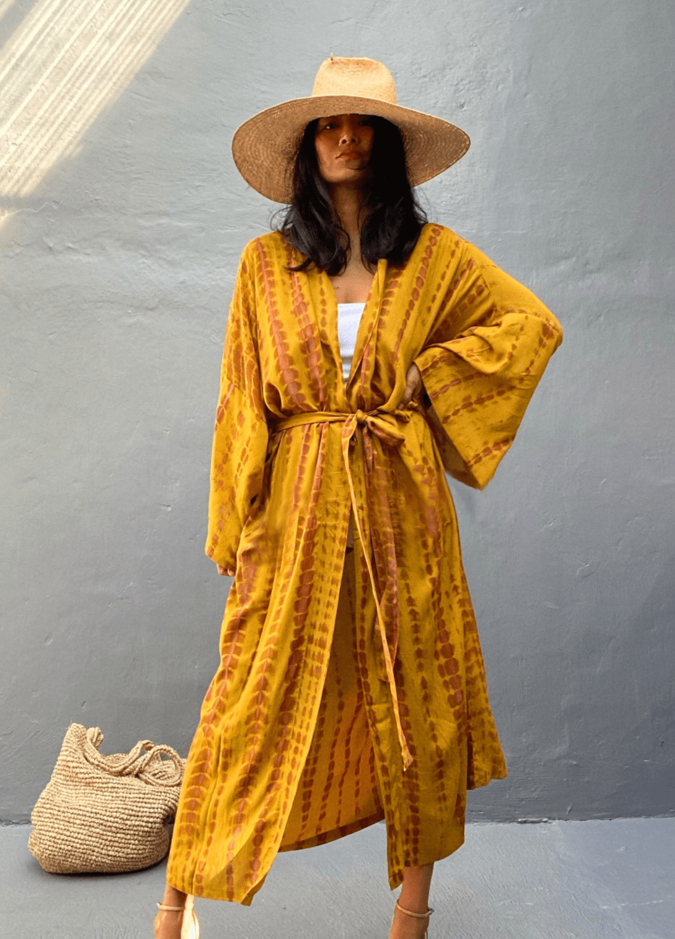 Kimono Long Femme | Dégradé Jaune avec Ceinture