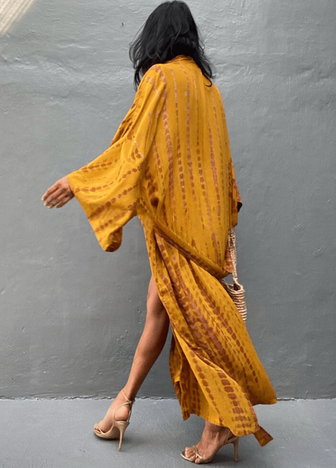 Kimono Long Femme | Dégradé Jaune avec Ceinture