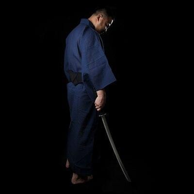 Long Yukata Homme Bleu Marine Bleu / L