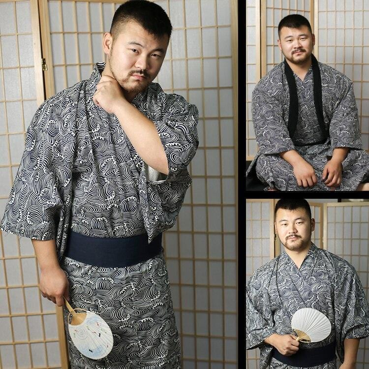 Long Yukata Homme Gris Foncé