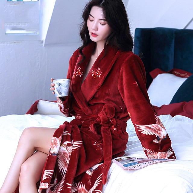 Peignoir Kimono Coton Femme Rouge / S 150-160cm - 40-57kg