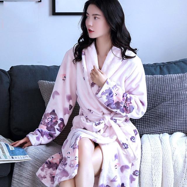 Peignoir Kimono Long Femme Rose Pâle / M(155-160cm)