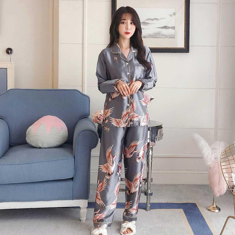 Pyjama Femme Soie Japonais Gris