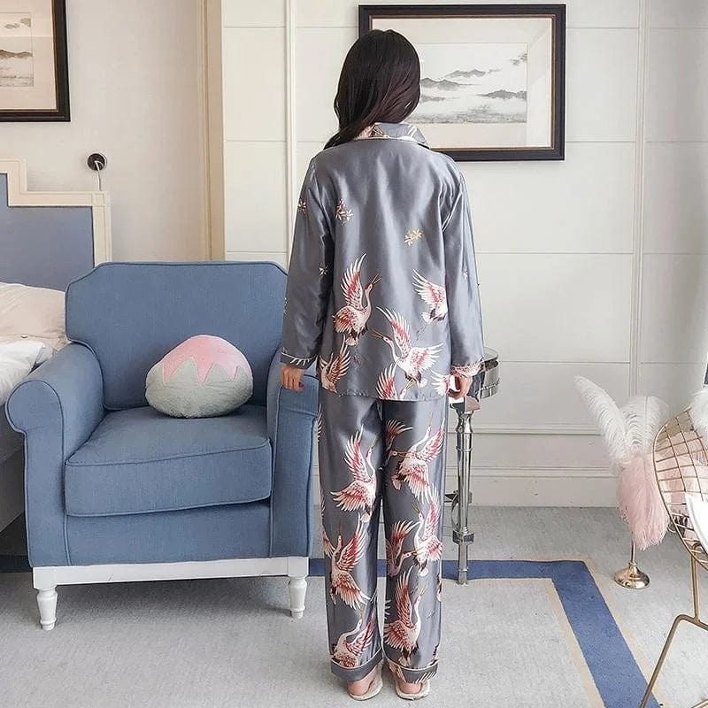 Pyjama Femme Soie Japonais Gris