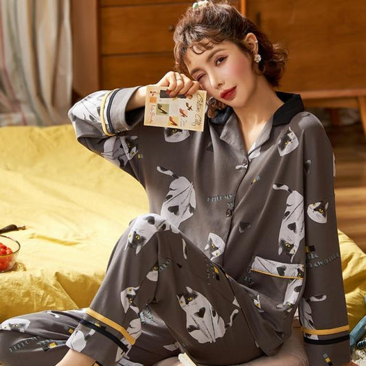 Pyjama Kimono Femme Chat Gris / XXXL