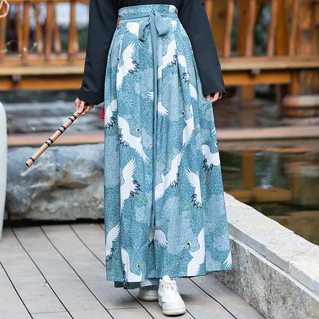 Robe Hakama Motif Grue Bleu / L