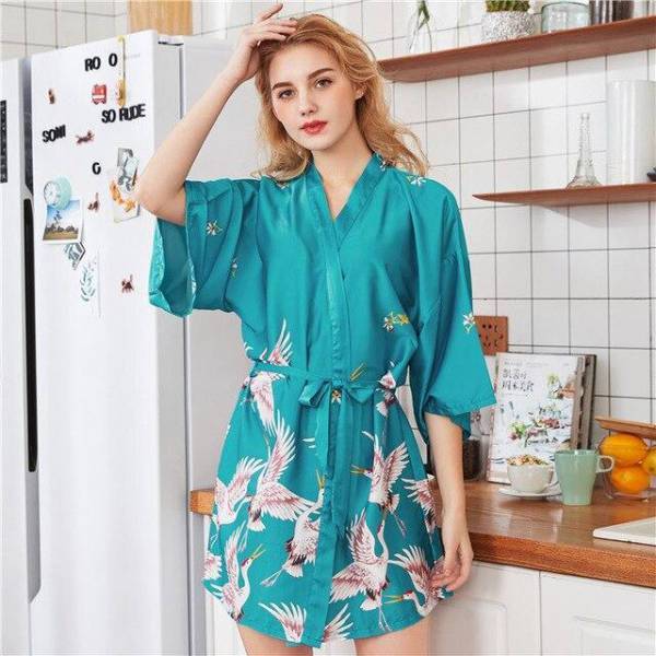 Robe Kimono Bleu Short Robe 7 / M