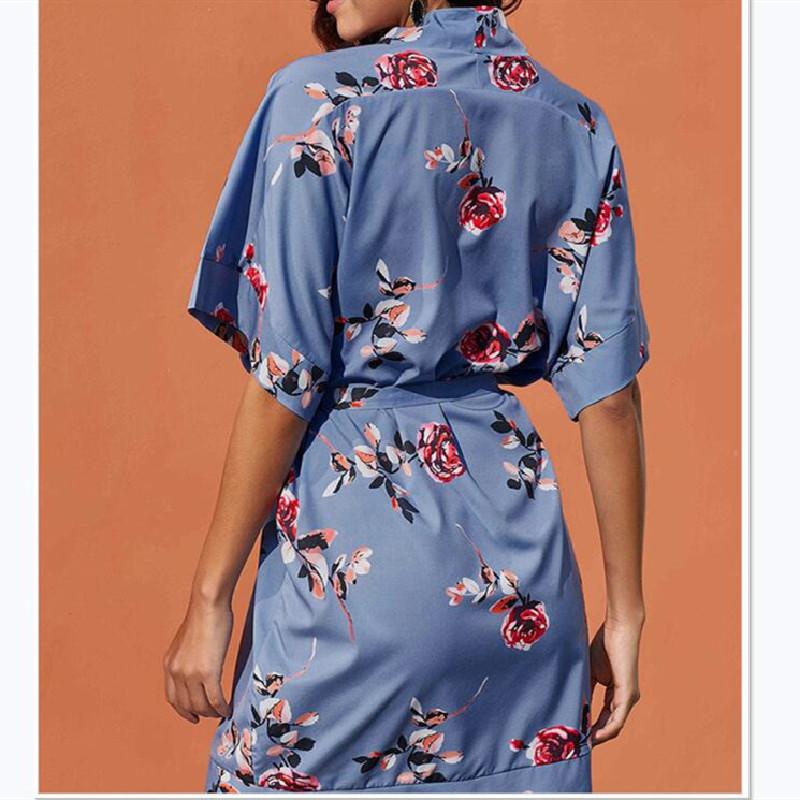 Robe Kimono Florale Bleue