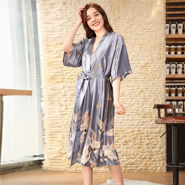 Robe Kimono Satin Femme Grise / XL