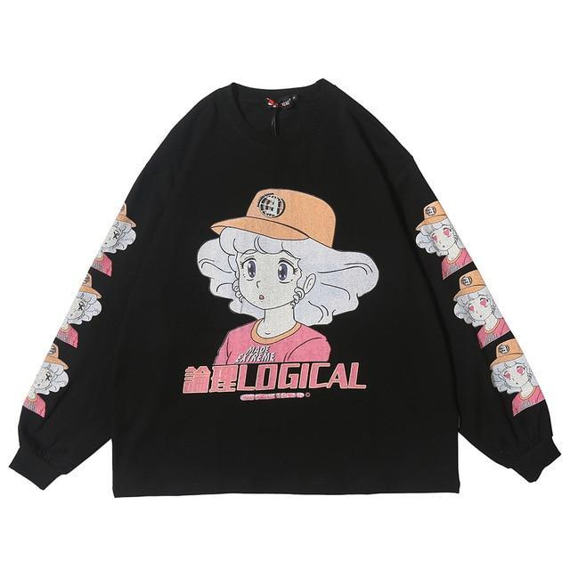 Sweat Japonais Anime Girl Noir / XXL