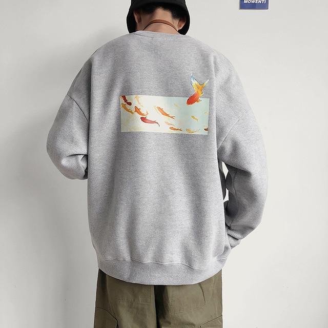 Sweat Japonais Carpe Koi Gris Clair / XL