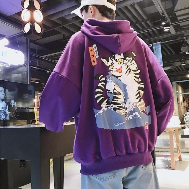 Sweat Japonais Chat Violet / S