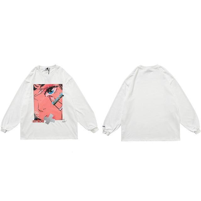 Sweat Japonais Cherry Anime Blanc / Oversize L