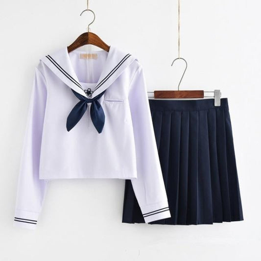 Uniforme Japonais Fille Long - Bleu Bleu / M