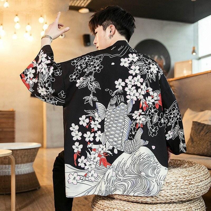 Veste Kimono Japonaise Homme Fleurs