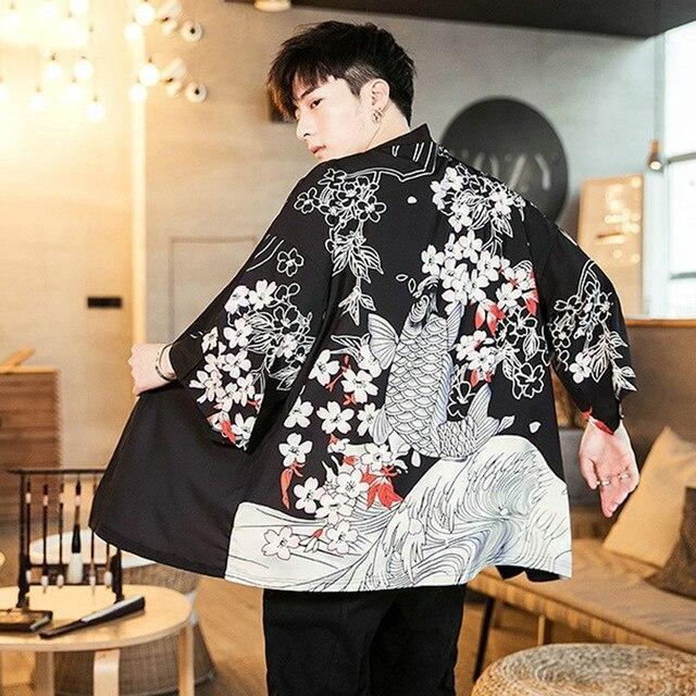 Veste Kimono Japonaise Homme Fleurs