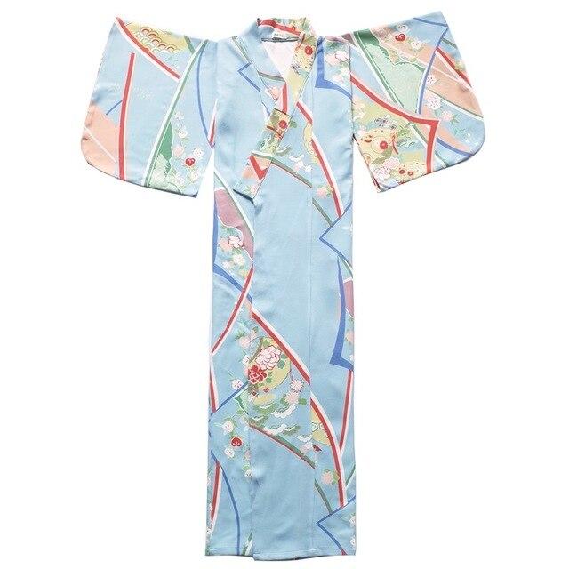 Vrai Kimono Japonais Femme Bleu Ciel / S