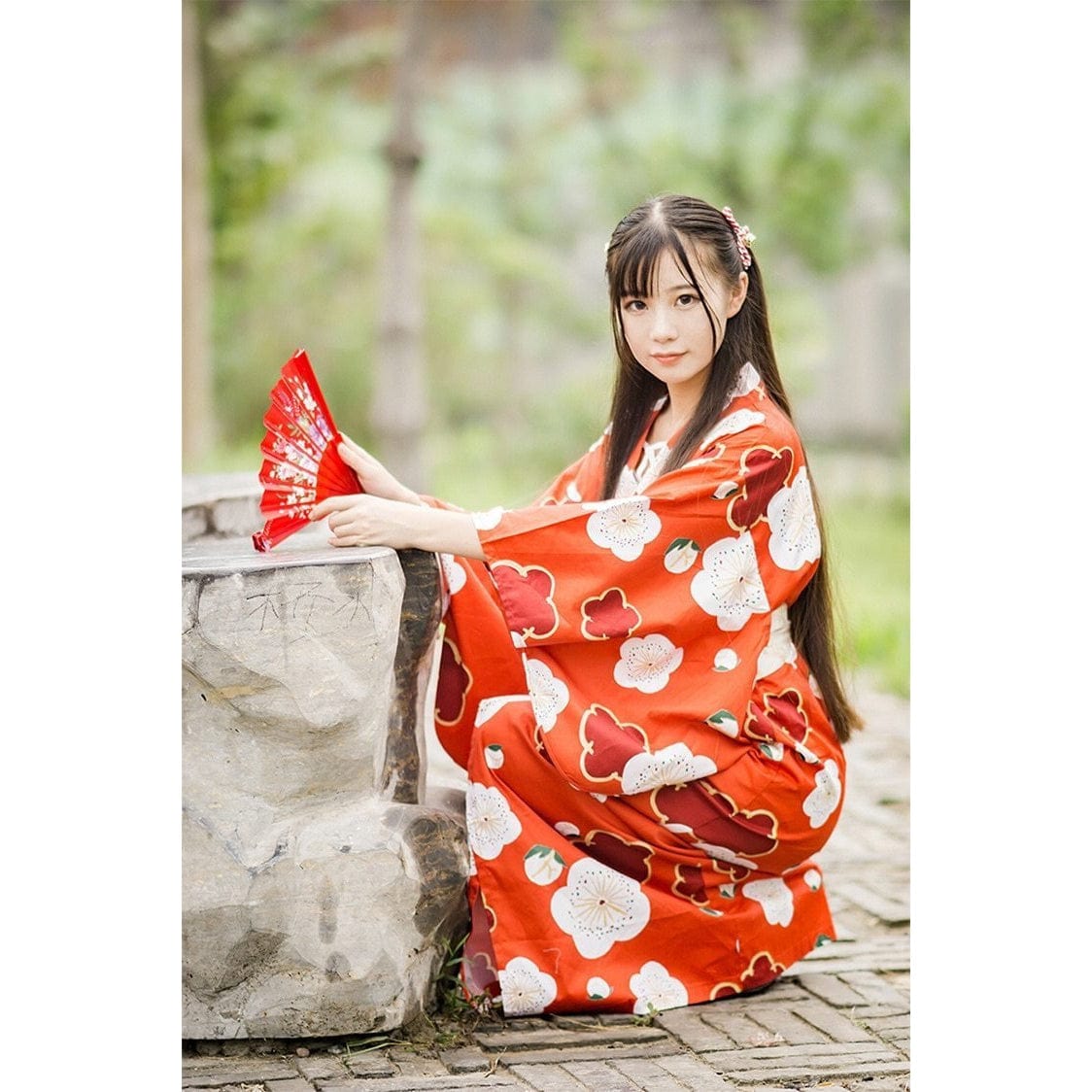 Yukata Femme Floral Rouge Rouge / one size Long 125cm Buste 114cm Epaule 58 cm