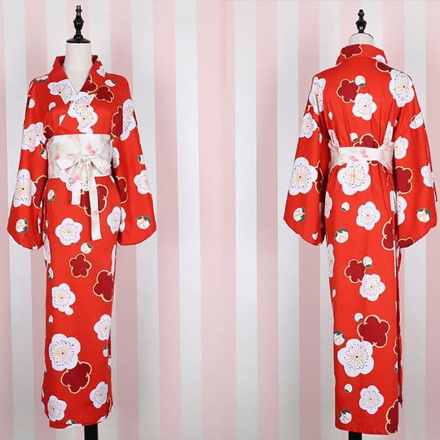 Yukata Femme Floral Rouge Rouge / one size Long 125cm Buste 114cm Epaule 58 cm