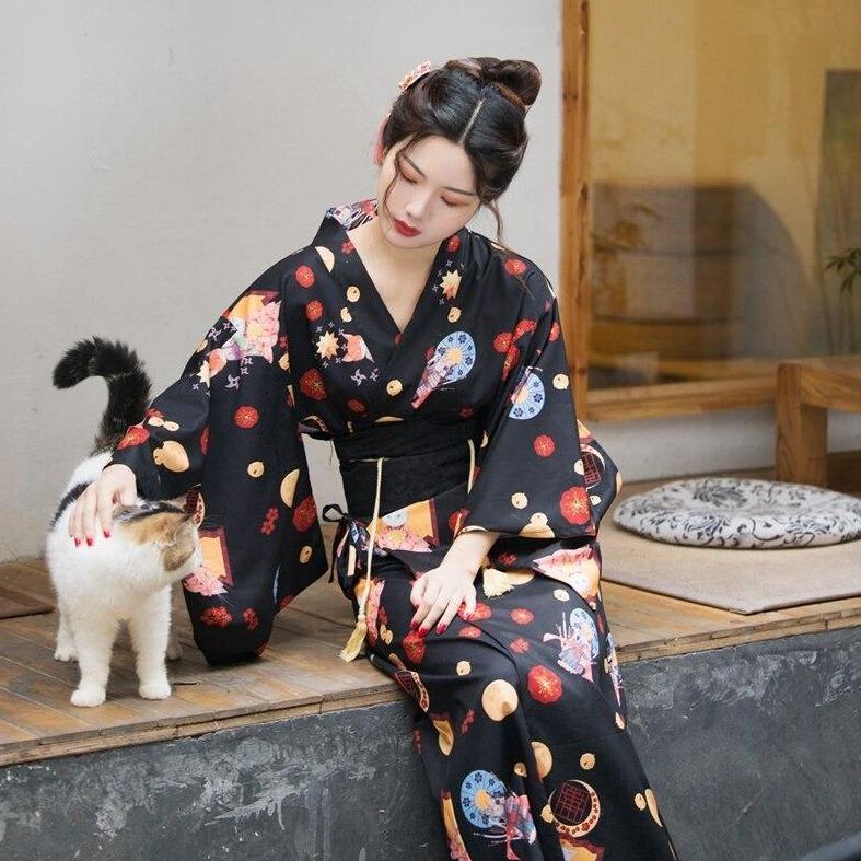 Yukata Femme Imprimé Noir