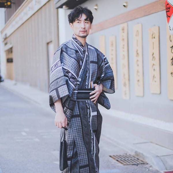 Yukata Homme à Carreaux Noir et Blanc