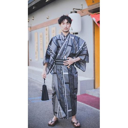 Yukata Homme à Carreaux Noir et Blanc Gris / L