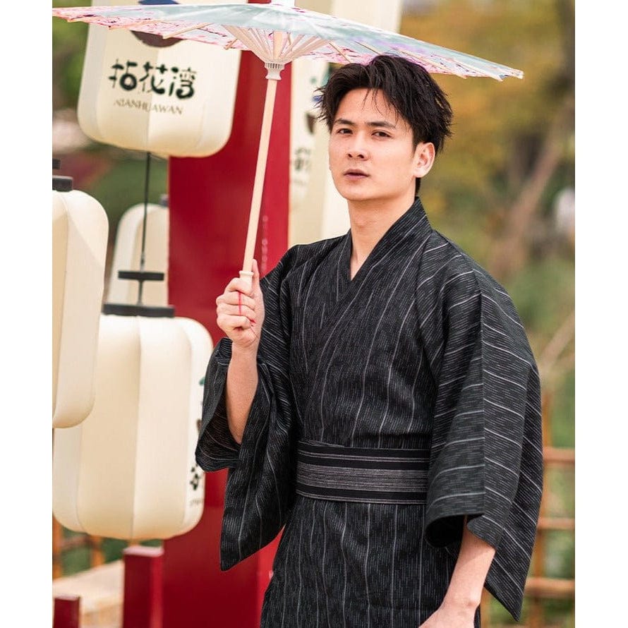 Yukata Homme Japonais Noir Rayé